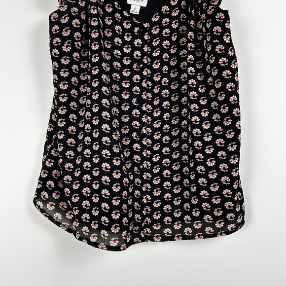 J Crew Ruffle Sleeveless Button Front Floral Black Blouse Coquette Womens Size 0 - Picture 5 of 12